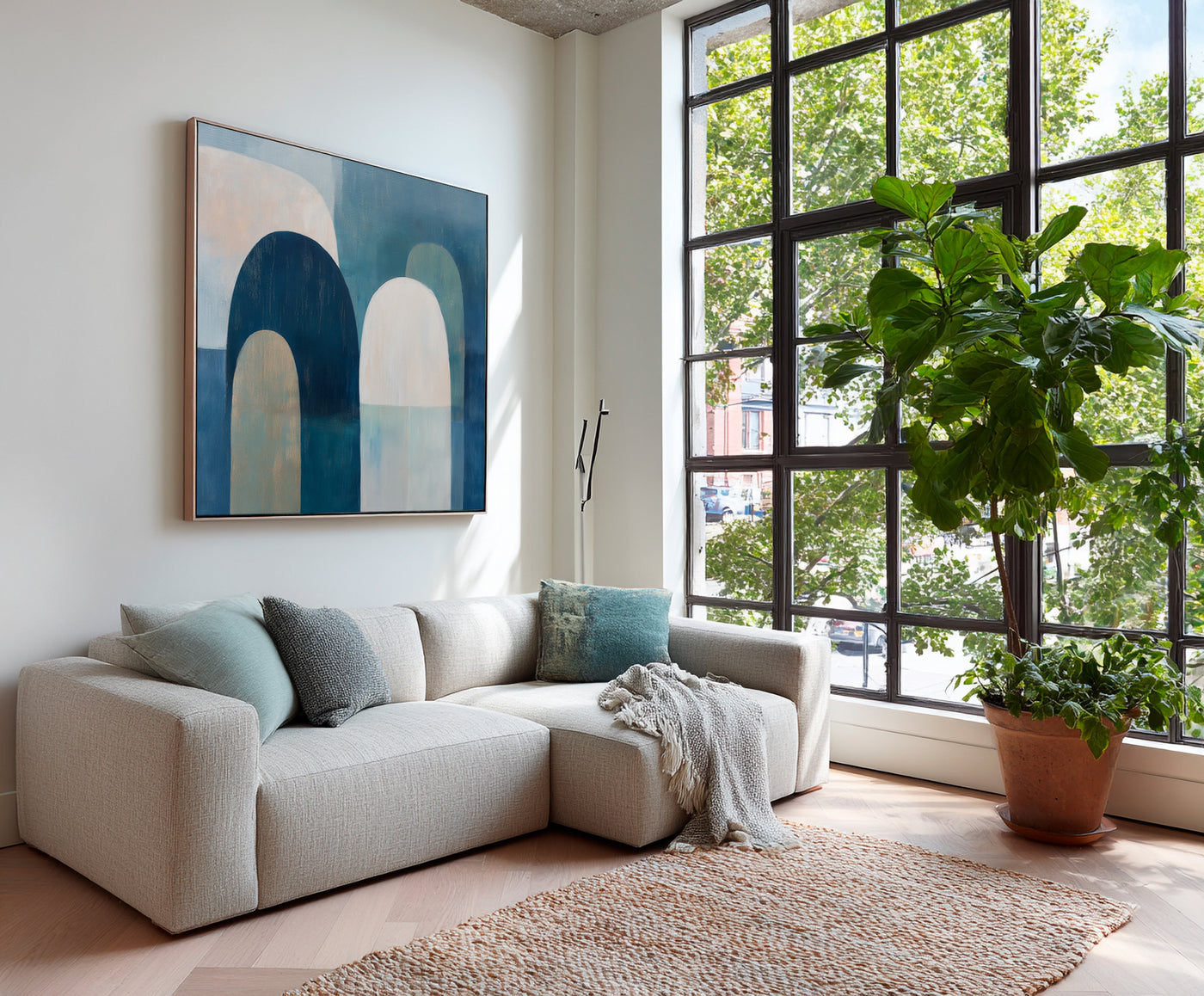 Abstract Blue Geometric Canvas Art