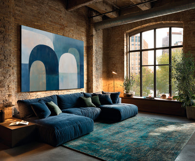 Abstract Blue Geometric Canvas Art