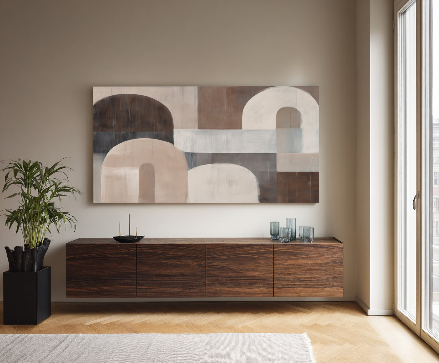 Abstract Beige Brown Canvas Art