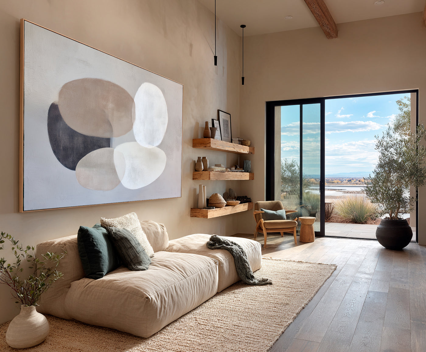 Abstract Beige Gray Canvas Art