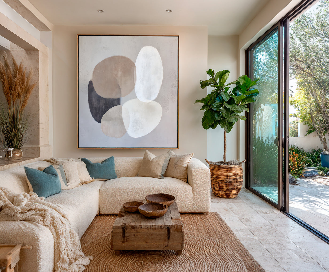 Abstract Beige Gray Canvas Art