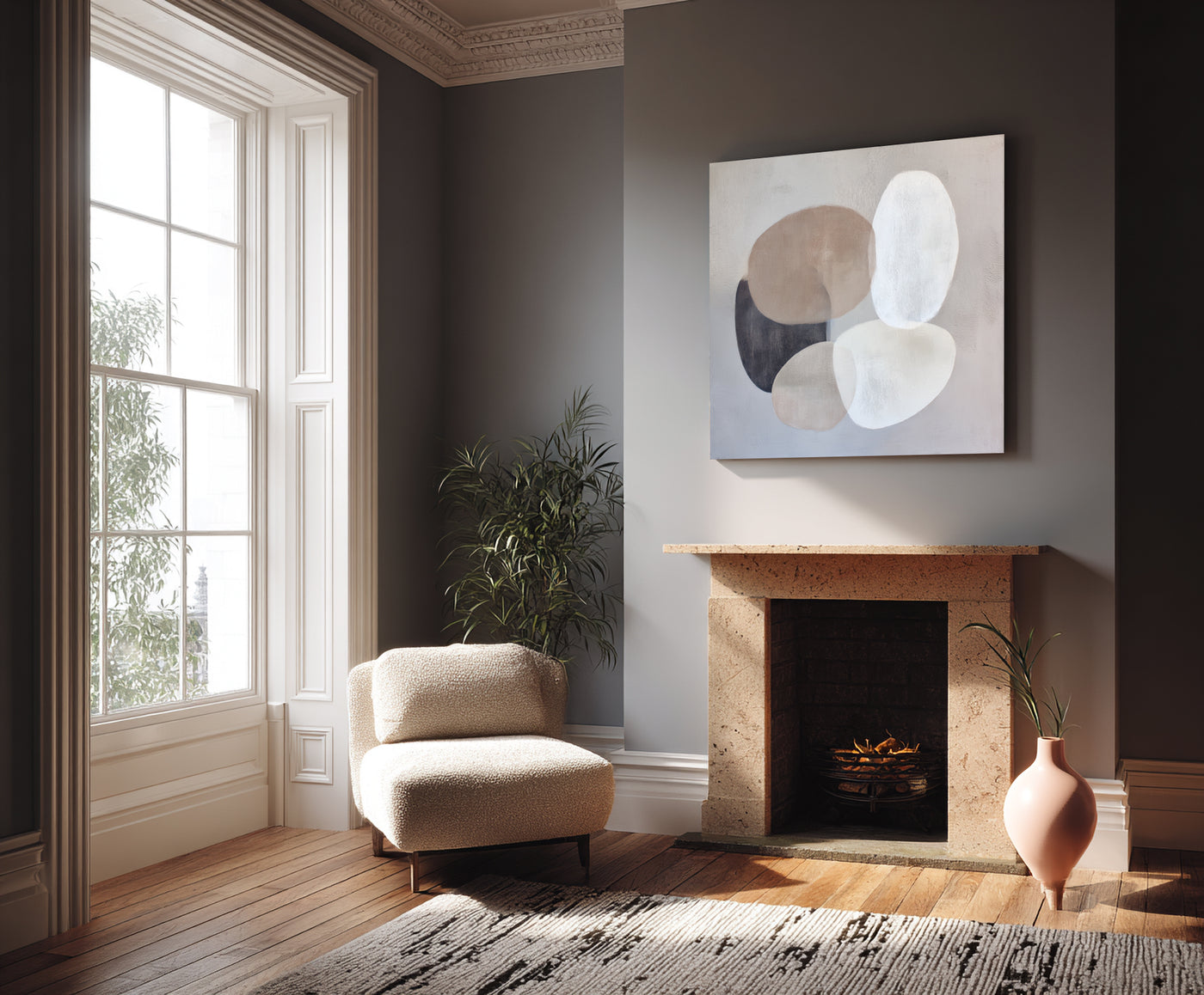 Abstract Beige Gray Canvas Art