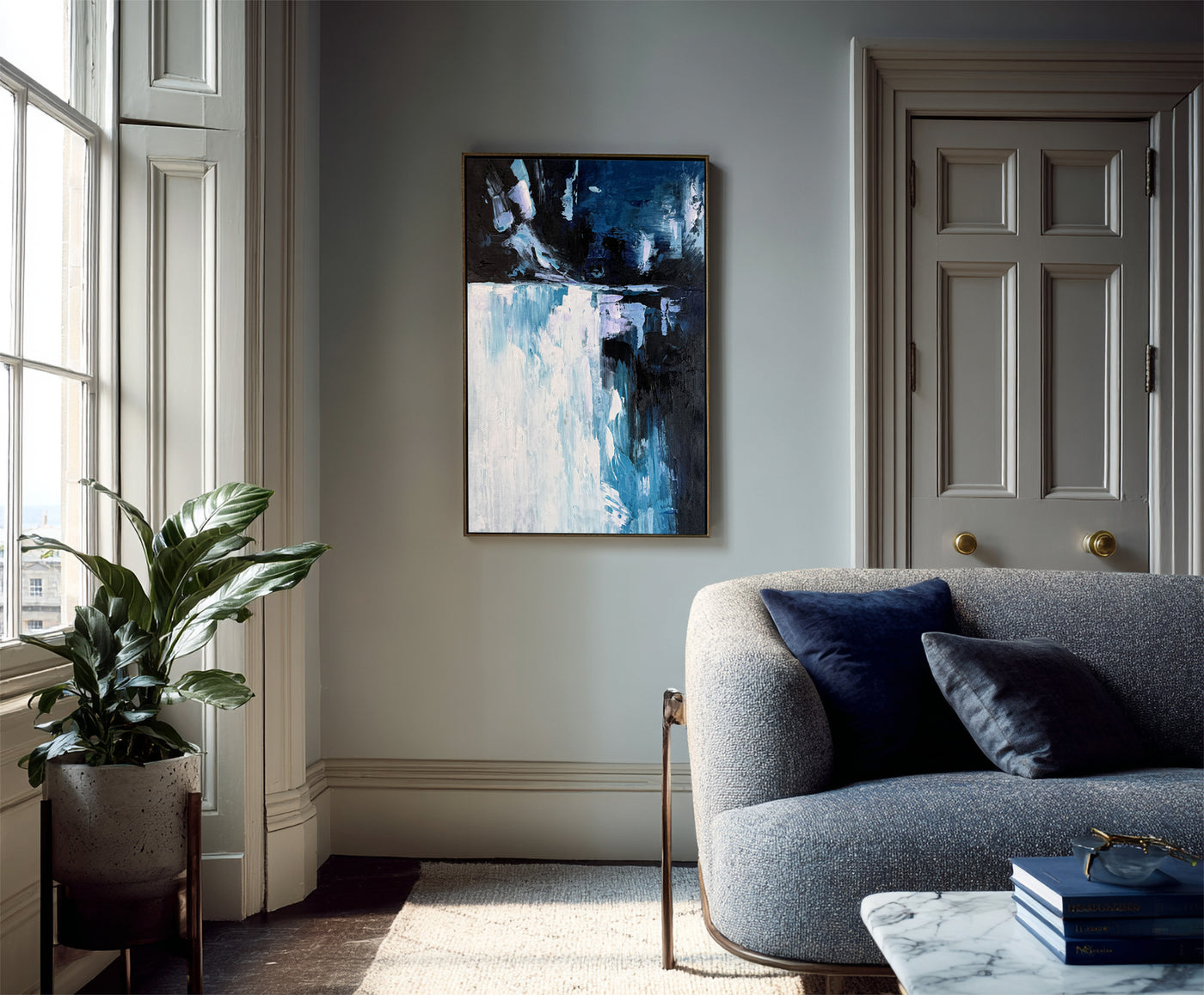 Abstract Blue Black Canvas Art