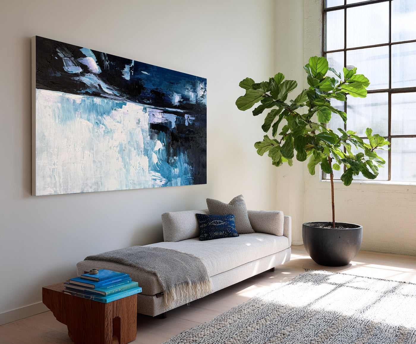 Abstract Blue Black Canvas Art