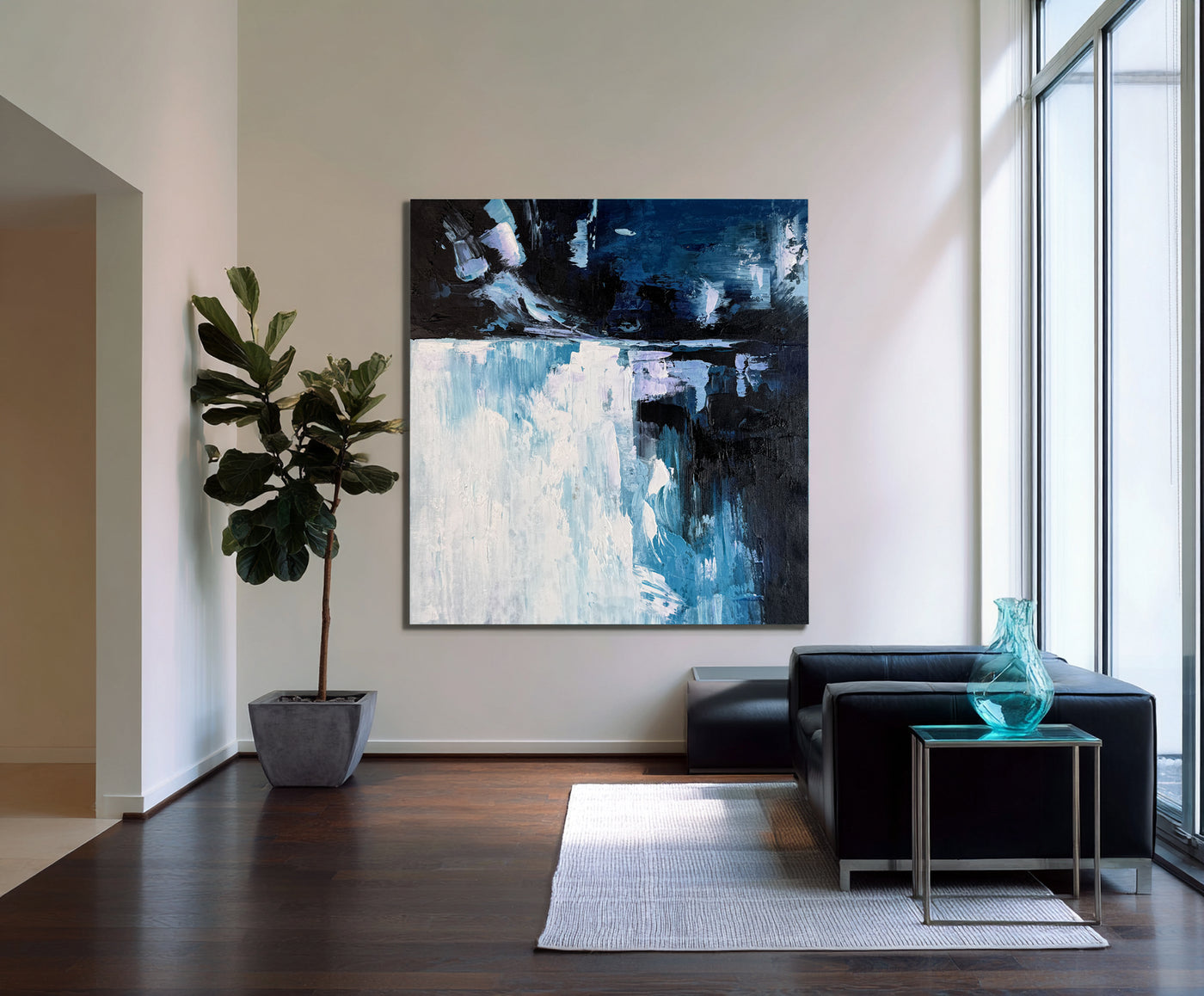 Abstract Blue Black Canvas Art