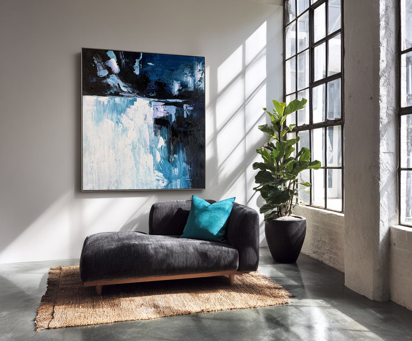 Abstract Blue Black Canvas Art