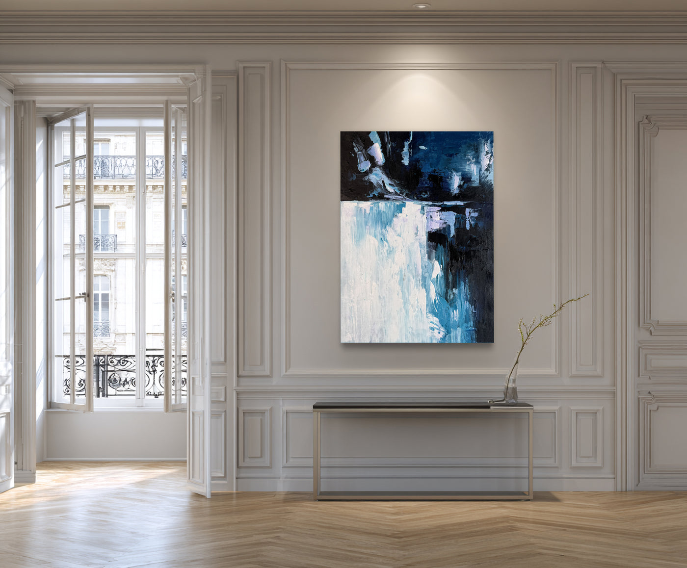 Abstract Blue Black Canvas Art