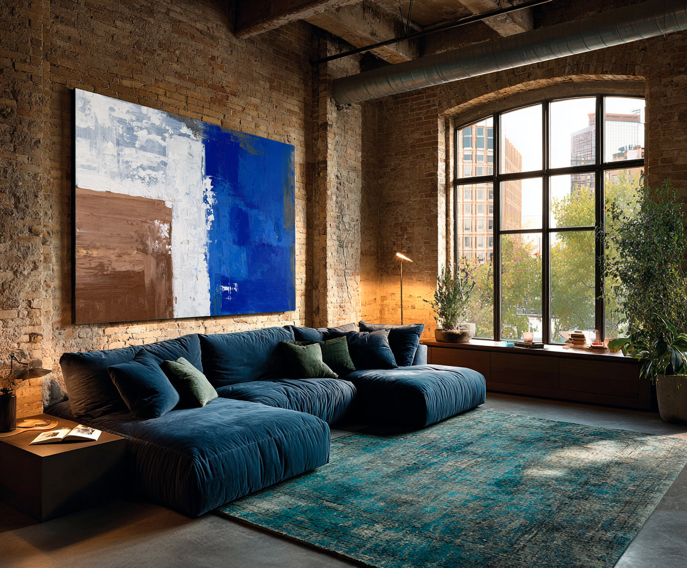 Abstract Blue Brown Canvas Art