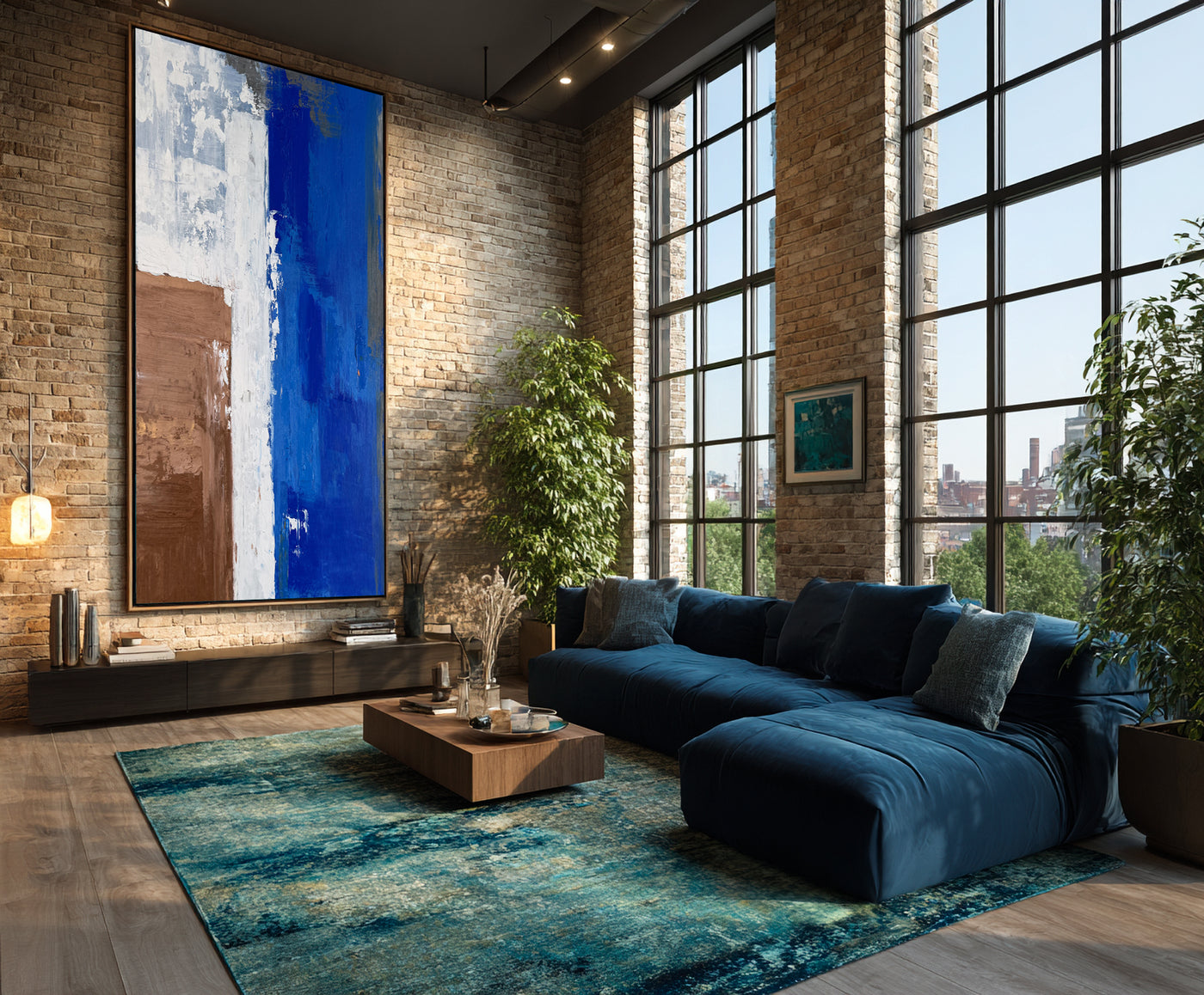 Abstract Blue Brown Canvas Art