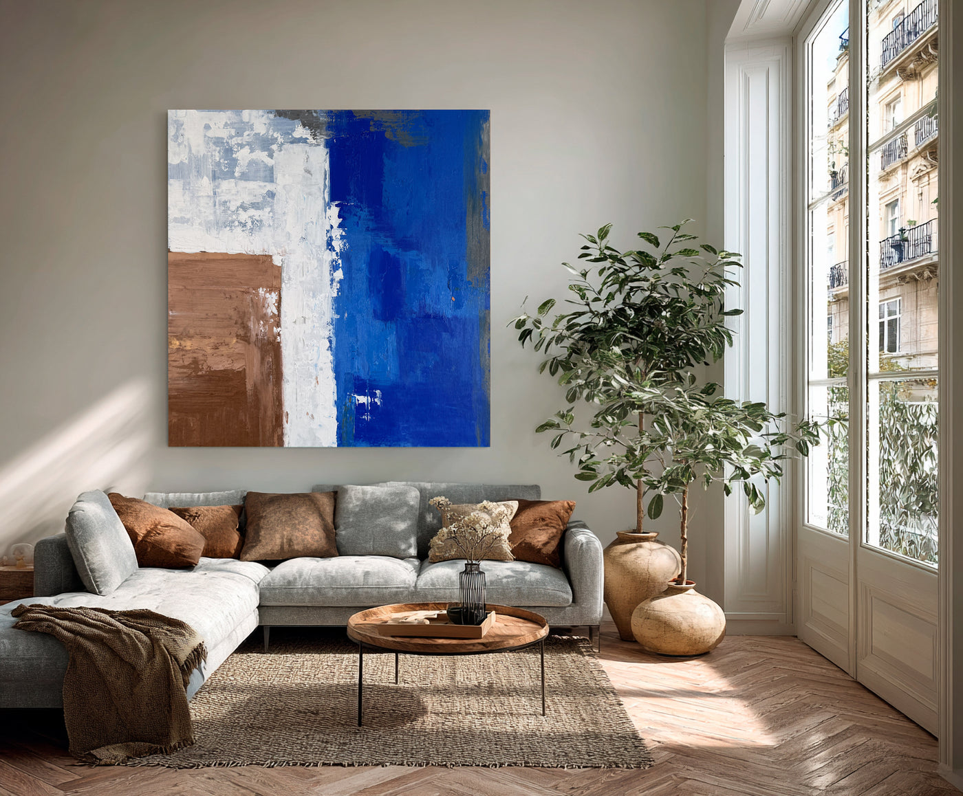 Abstract Blue Brown Canvas Art