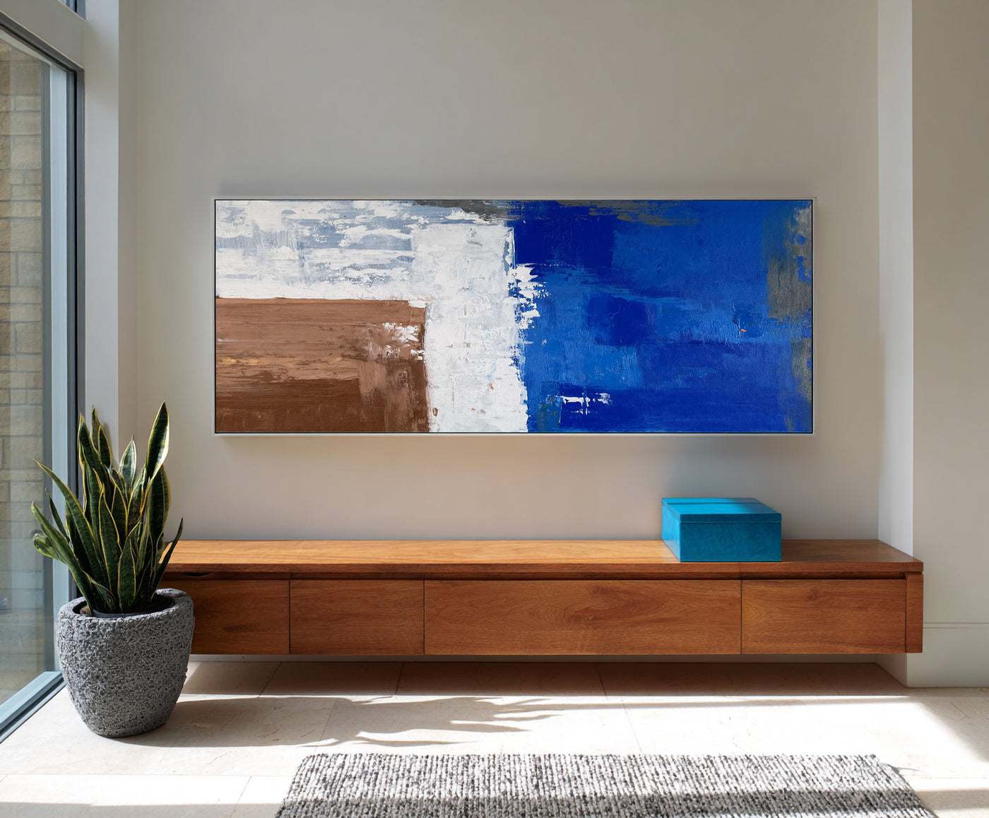 Abstract Blue Brown Canvas Art