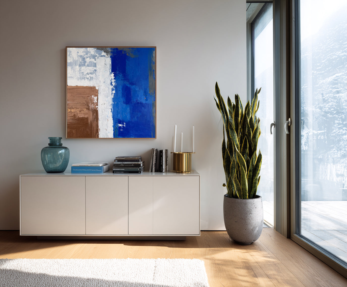 Abstract Blue Brown Canvas Art