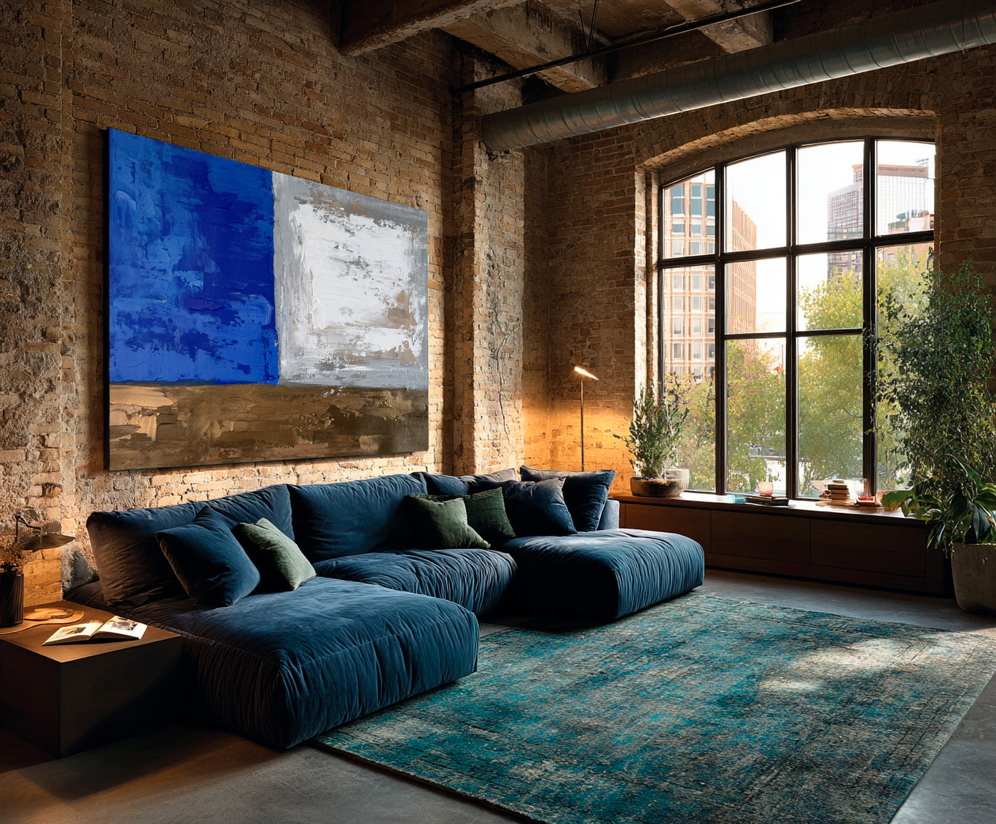 Abstract Blue Brown Canvas Art