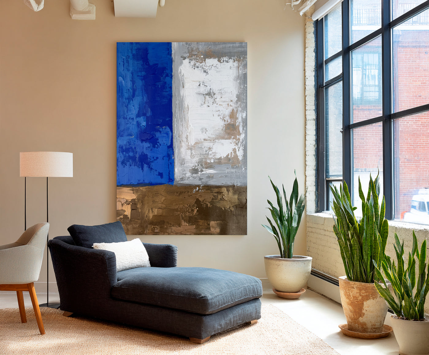 Abstract Blue Brown Canvas Art