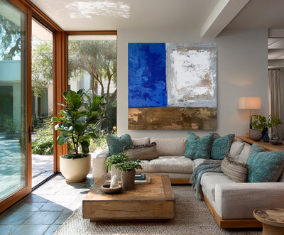 Abstract Blue Brown Canvas Art