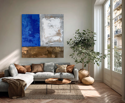 Abstract Blue Brown Canvas Art