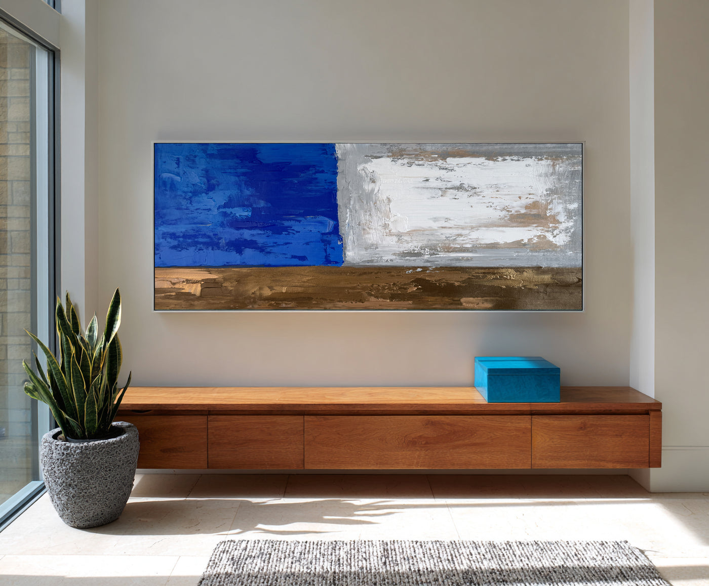 Abstract Blue Brown Canvas Art