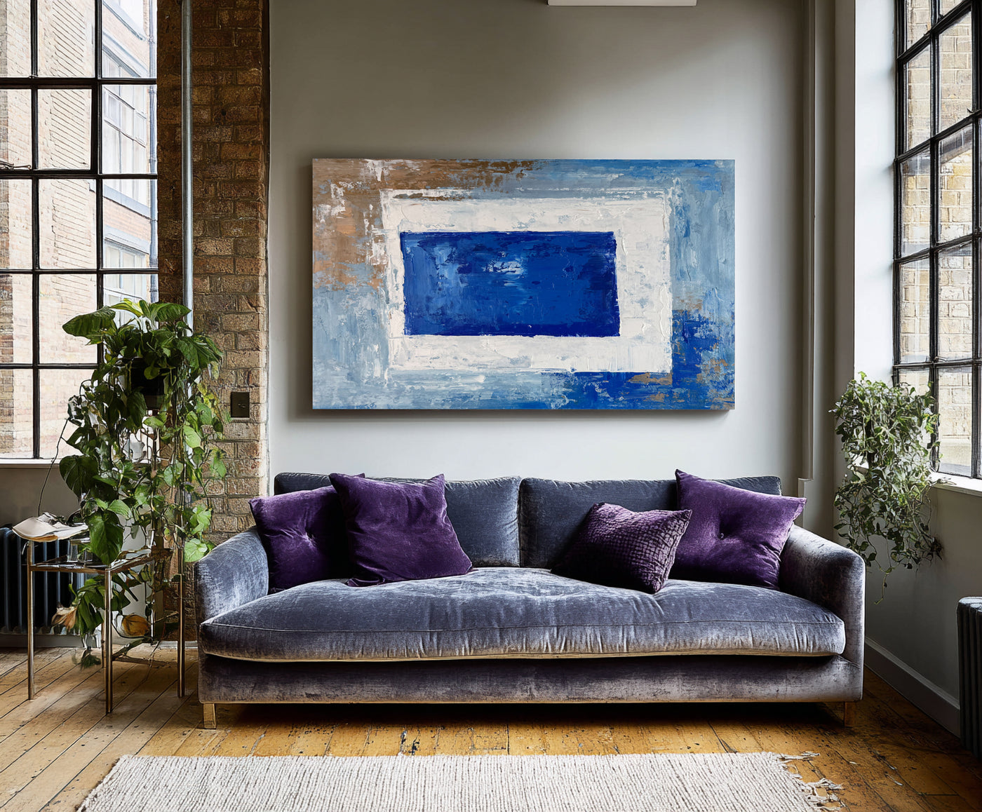 Abstract Blue Geometric Canvas Art