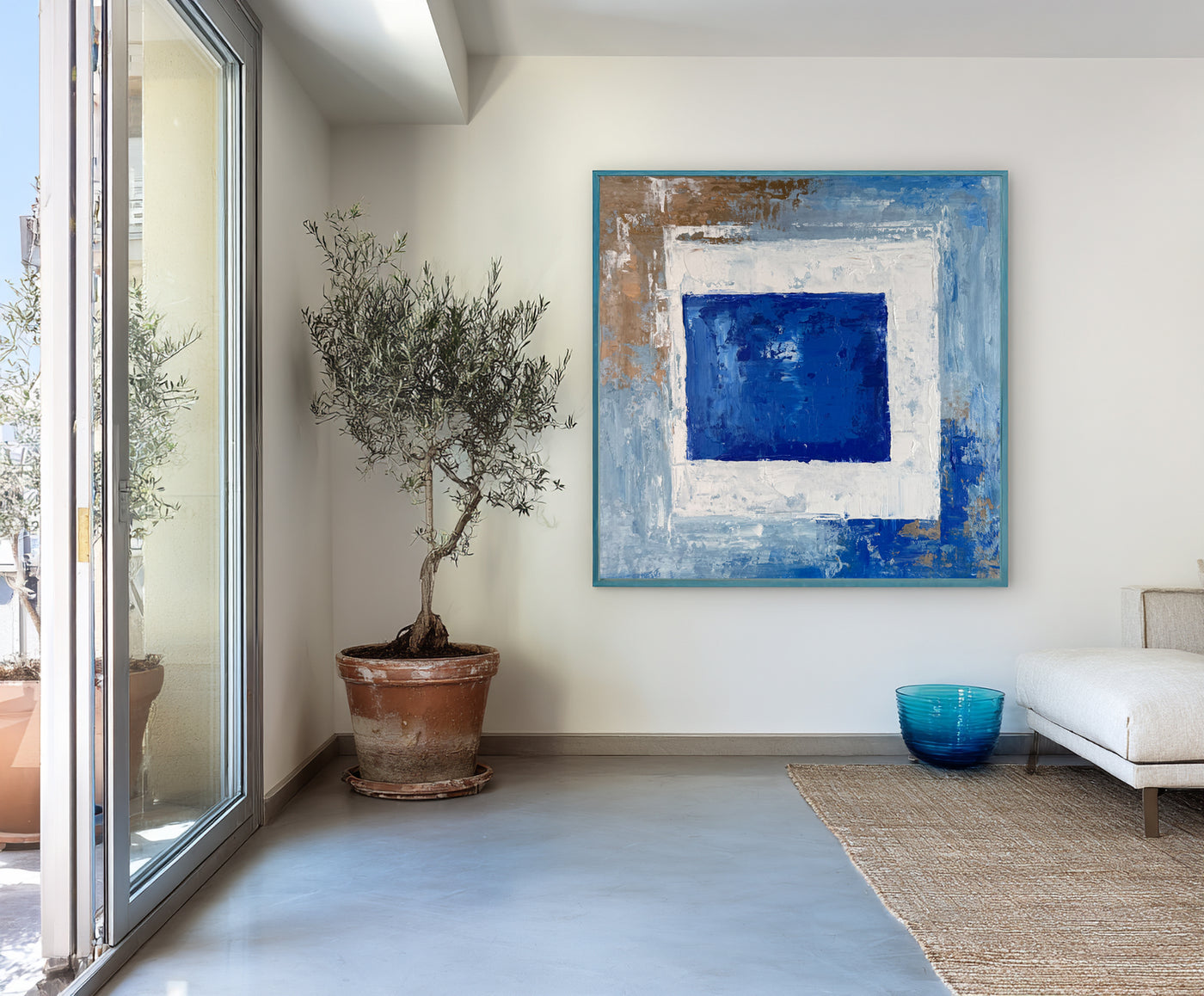 Abstract Blue Geometric Canvas Art