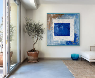 Abstract Blue Geometric Canvas Art