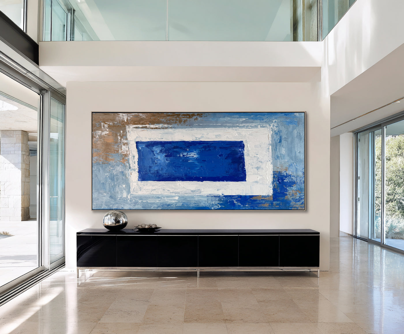 Abstract Blue Geometric Canvas Art
