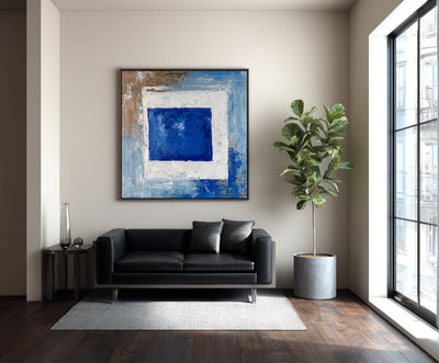Abstract Blue Geometric Canvas Art