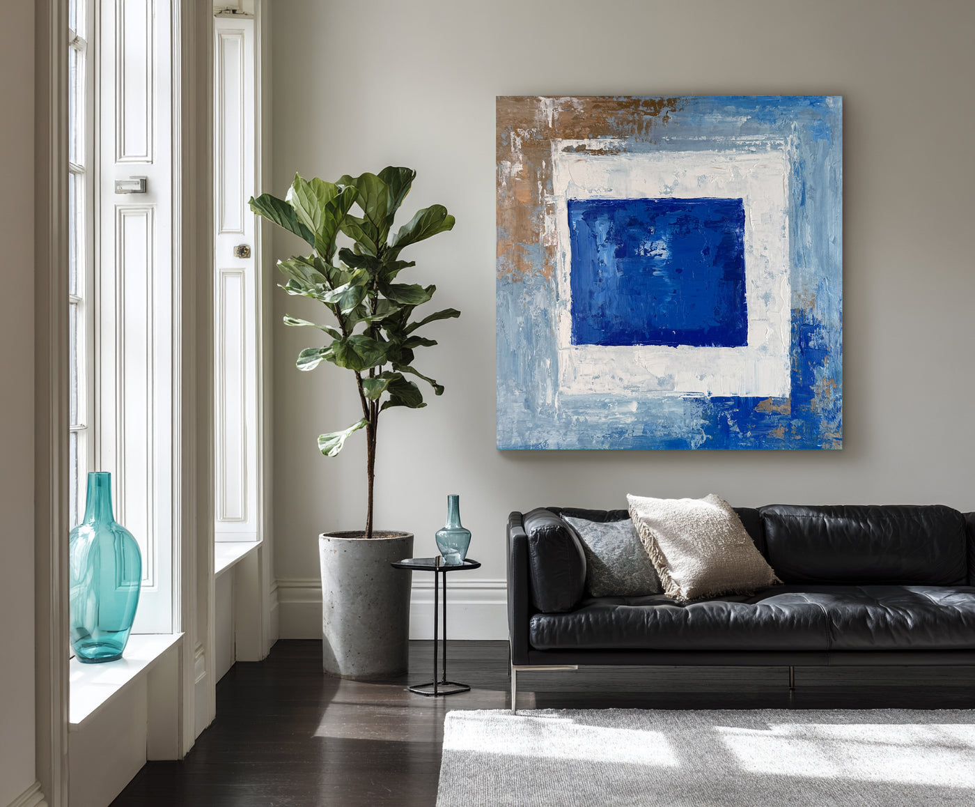 Abstract Blue Geometric Canvas Art