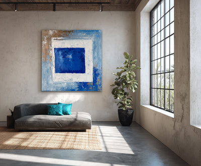 Abstract Blue Geometric Canvas Art