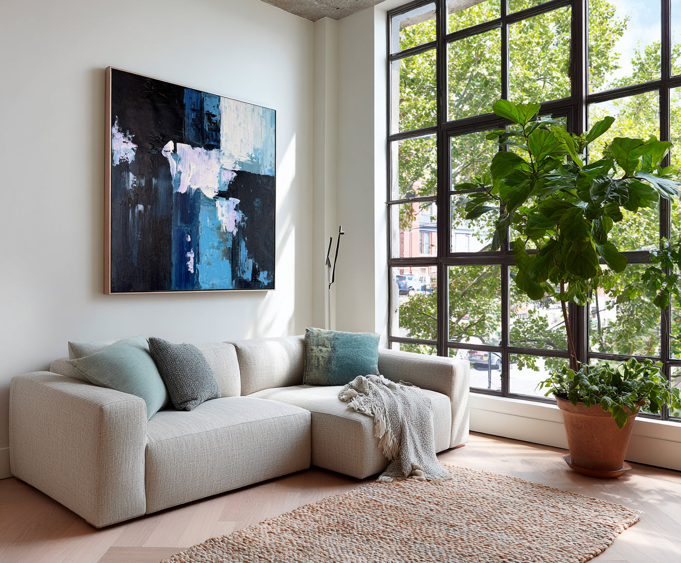 Abstract Blue Black Canvas Art