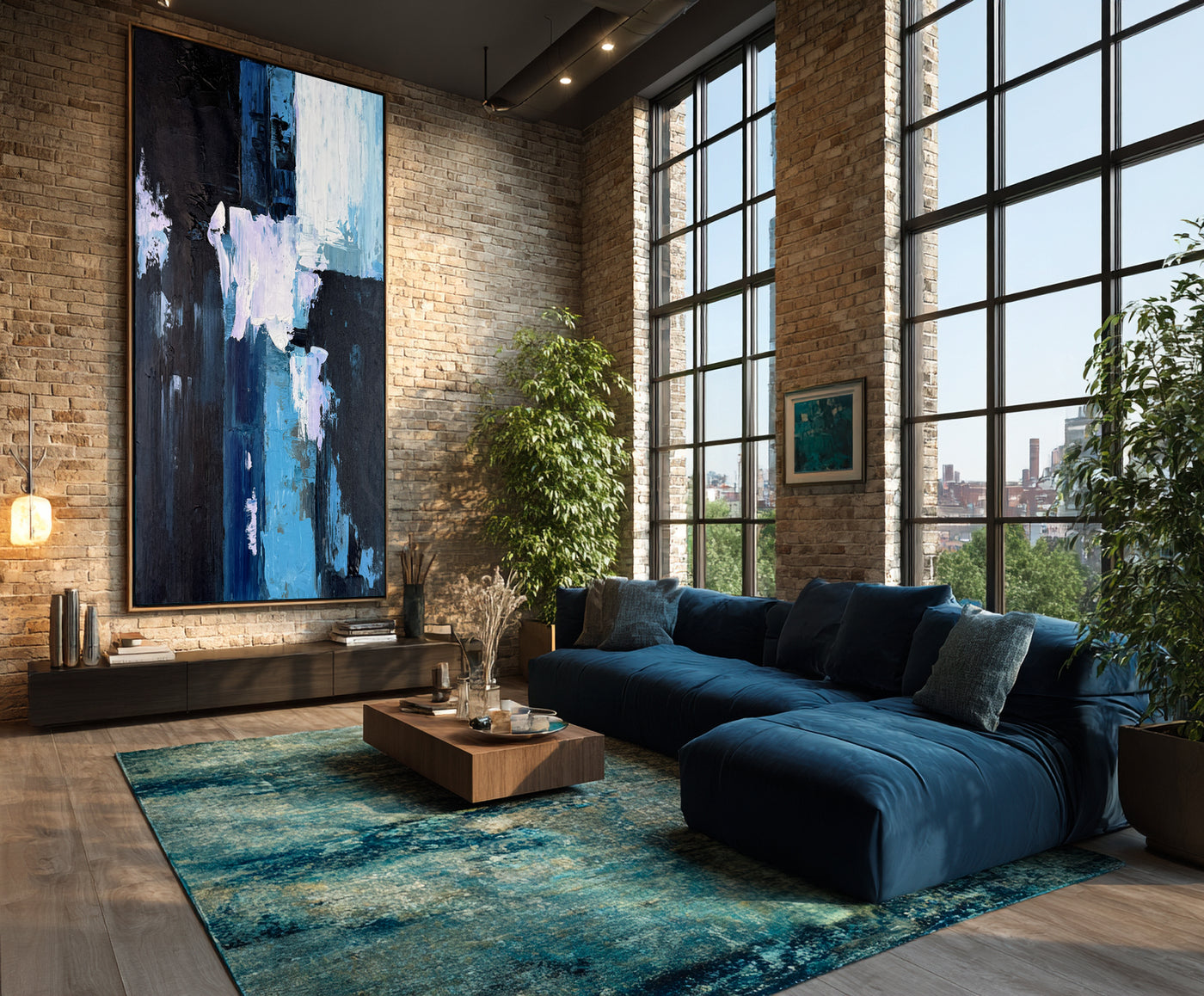 Abstract Blue Black Canvas Art