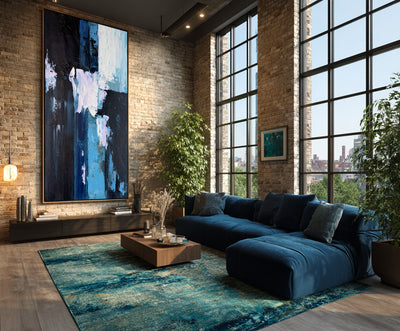 Abstract Blue Black Canvas Art