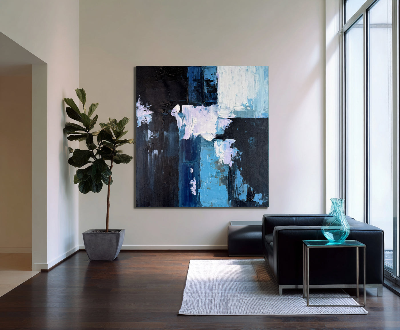 Abstract Blue Black Canvas Art