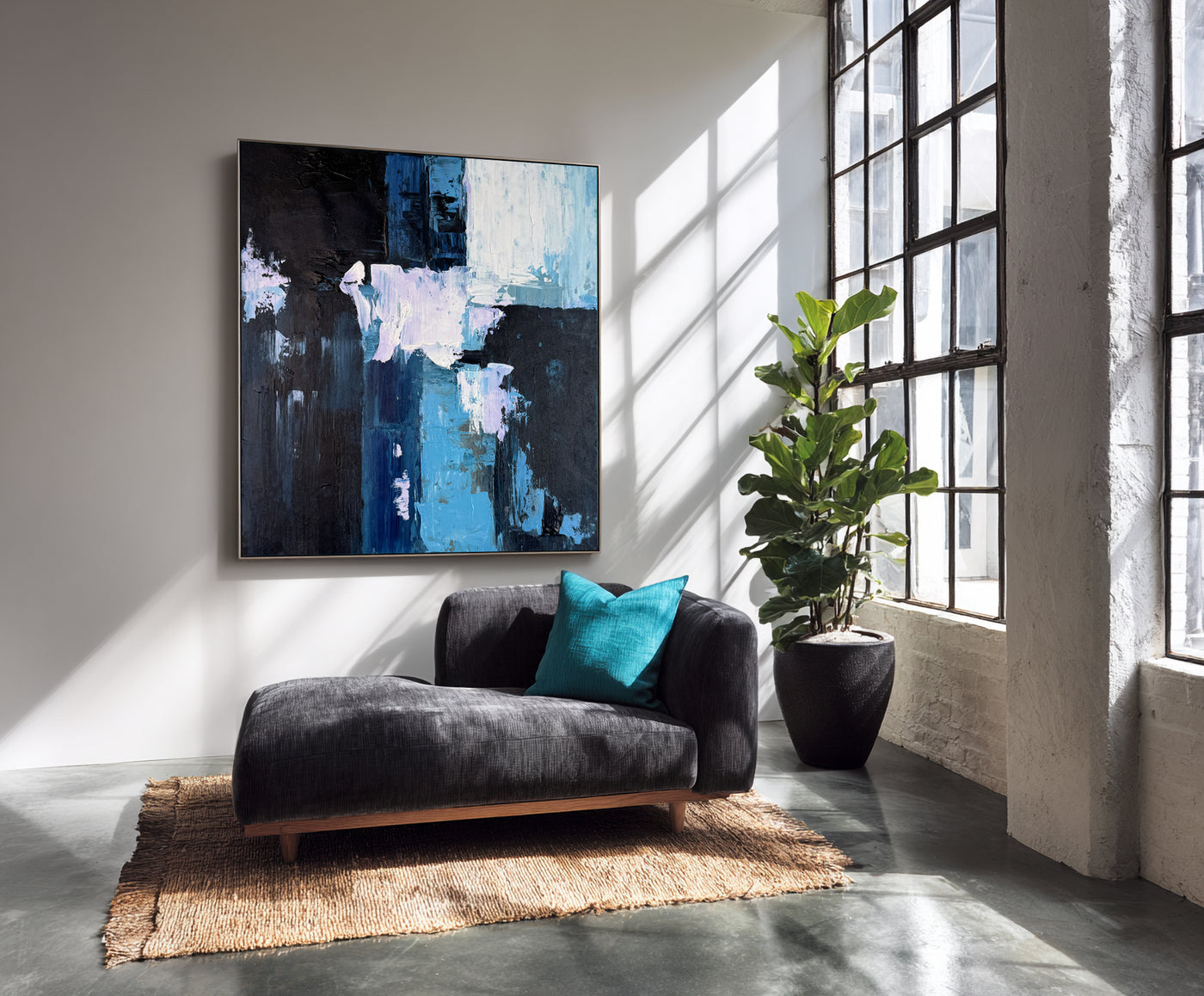Abstract Blue Black Canvas Art