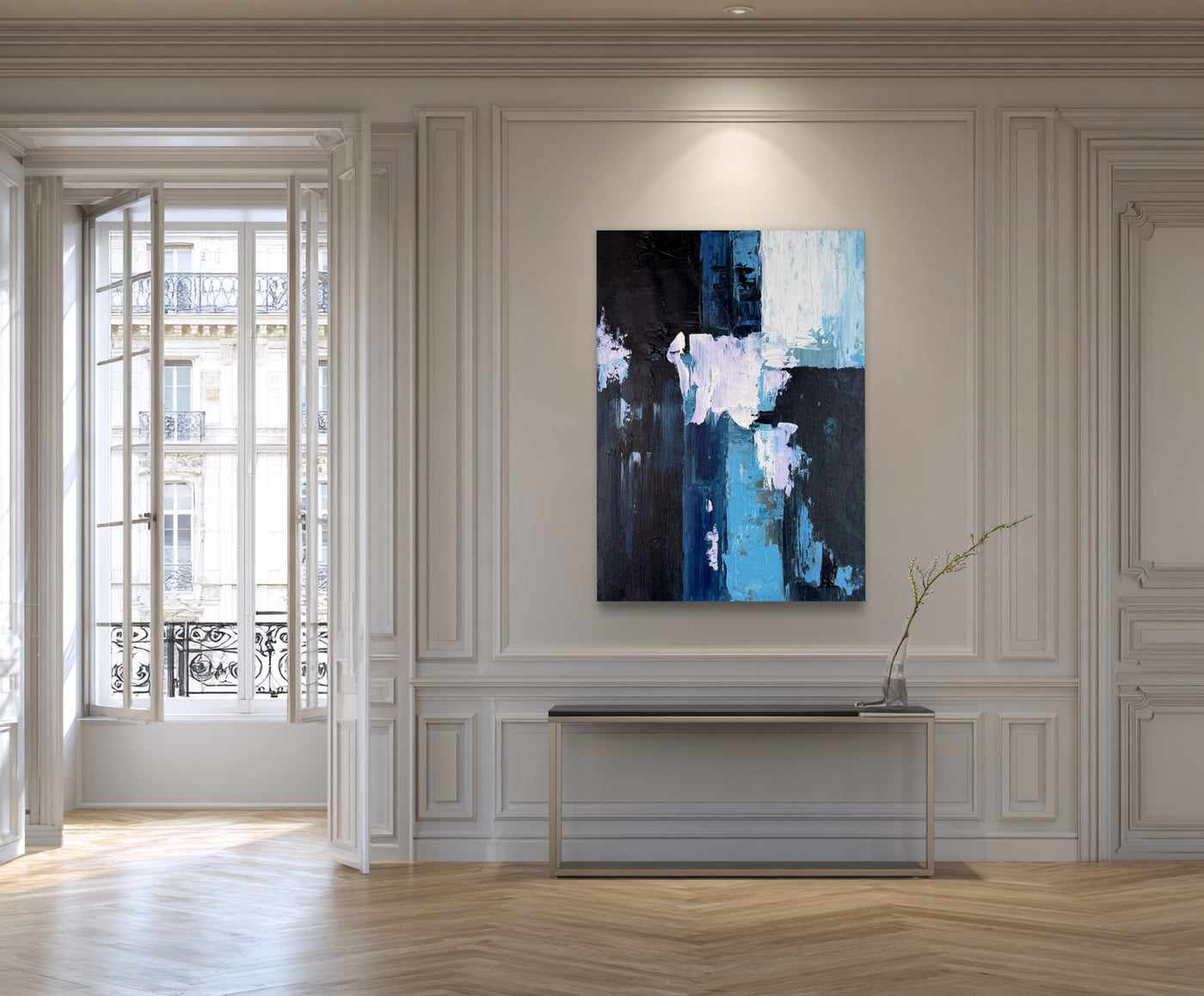 Abstract Blue Black Canvas Art