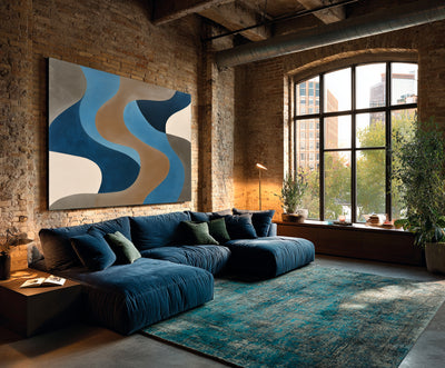 Abstract Blue Brown Canvas Art