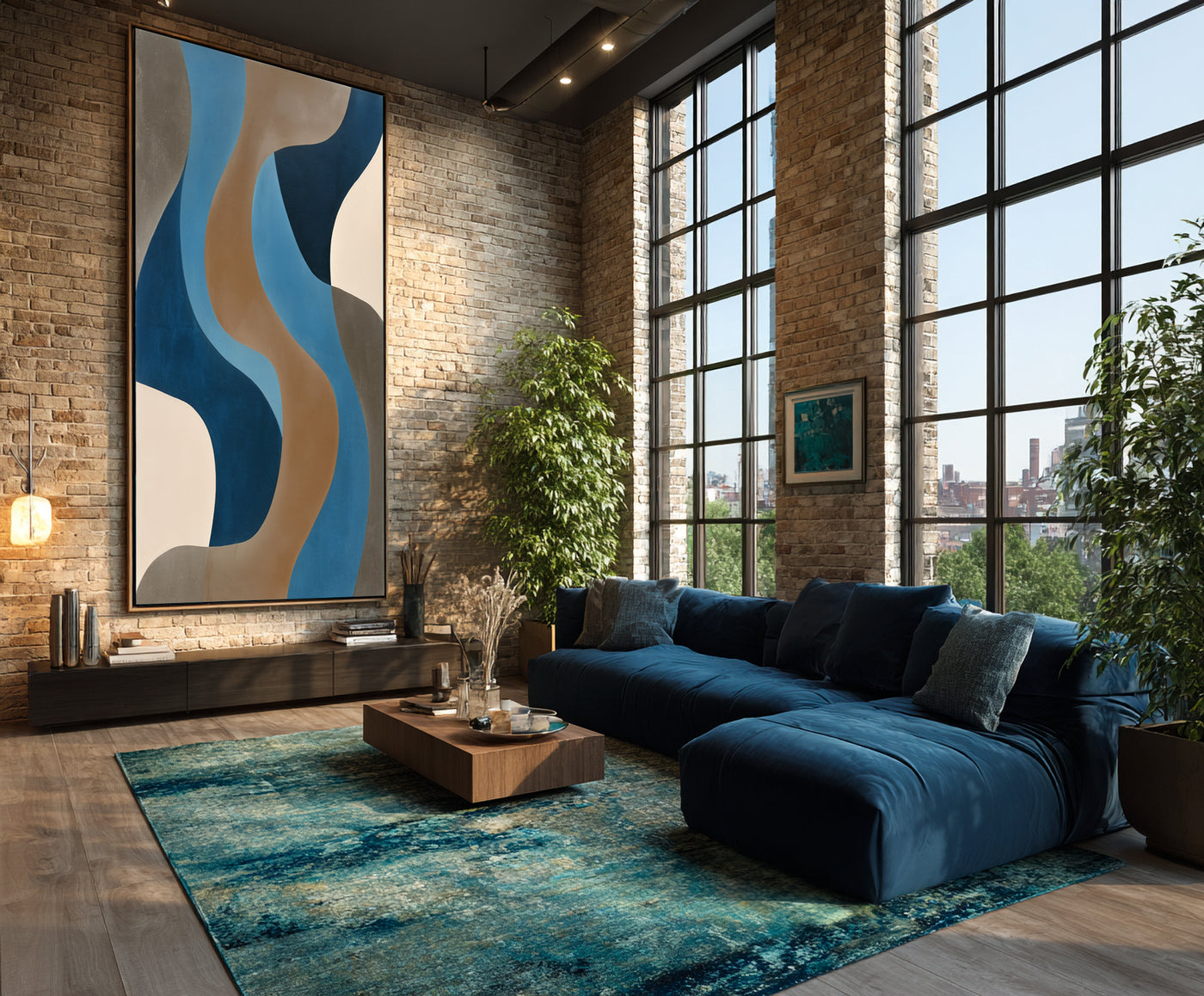 Abstract Blue Brown Canvas Art