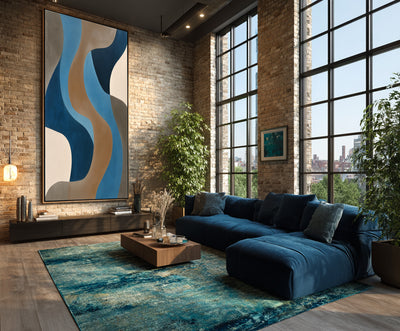 Abstract Blue Brown Canvas Art