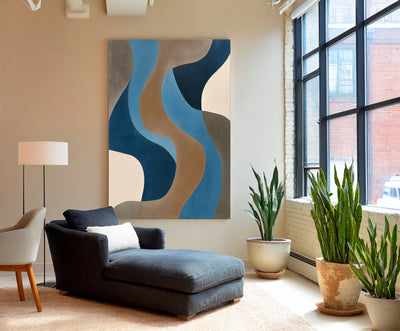 Abstract Blue Brown Canvas Art