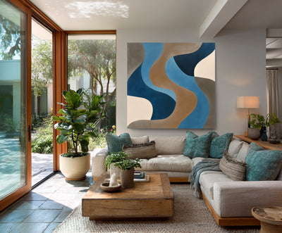 Abstract Blue Brown Canvas Art