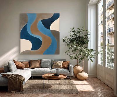 Abstract Blue Brown Canvas Art