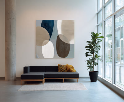 Abstract Blue Beige Canvas Art