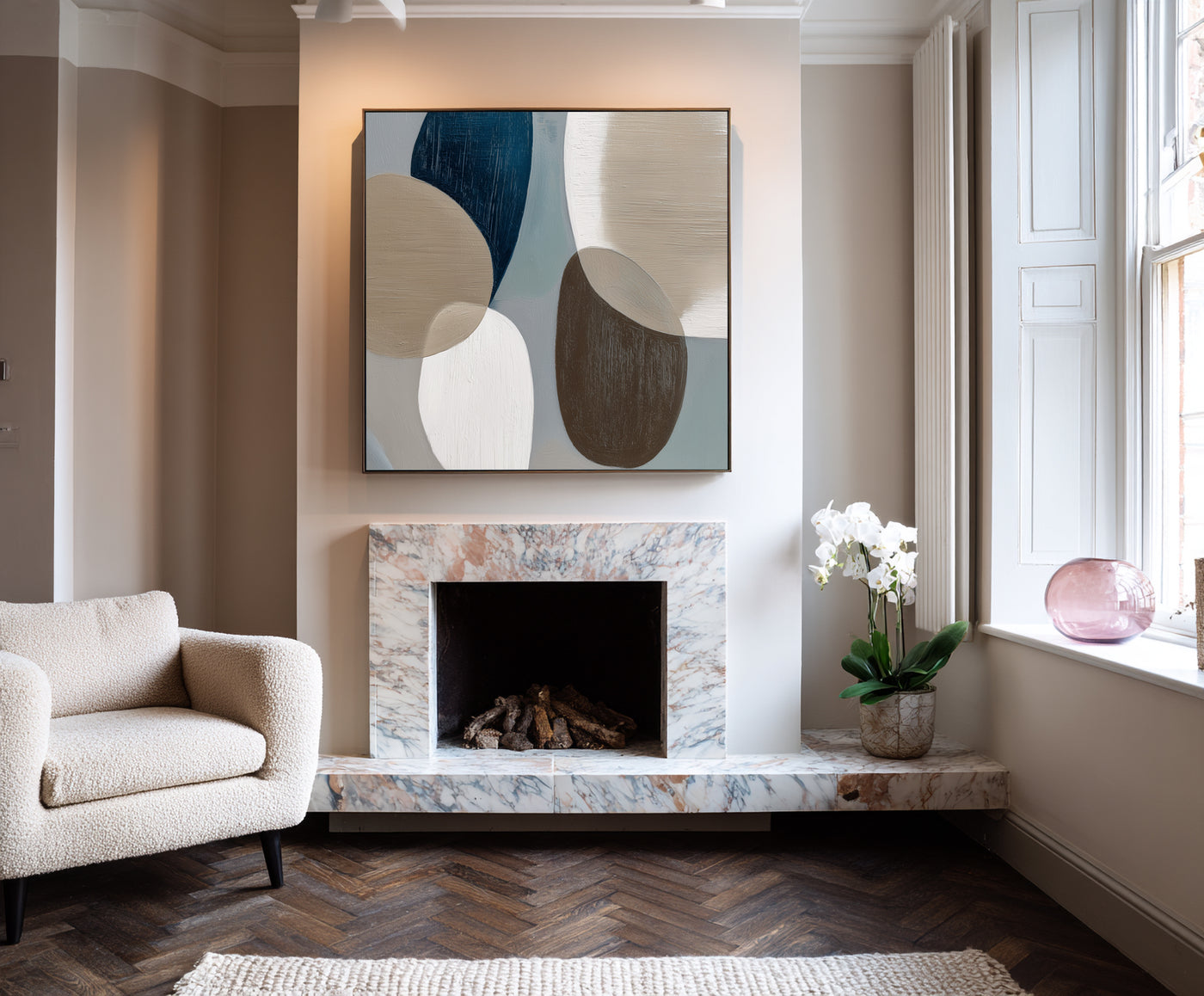 Abstract Blue Beige Canvas Art