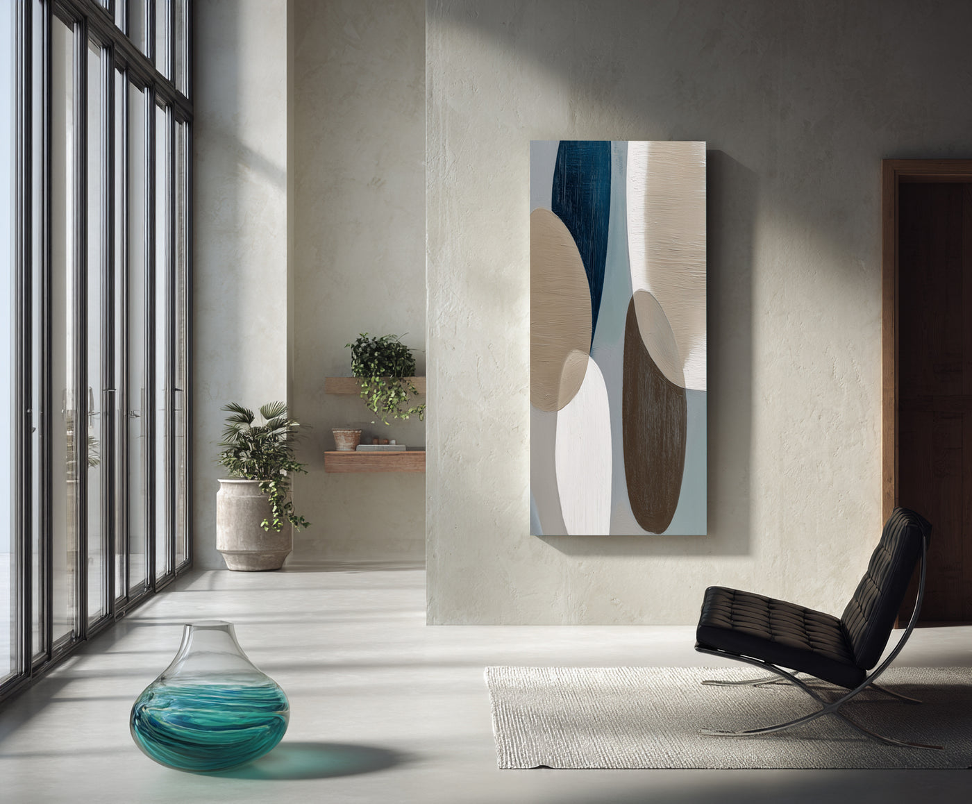 Abstract Blue Beige Canvas Art