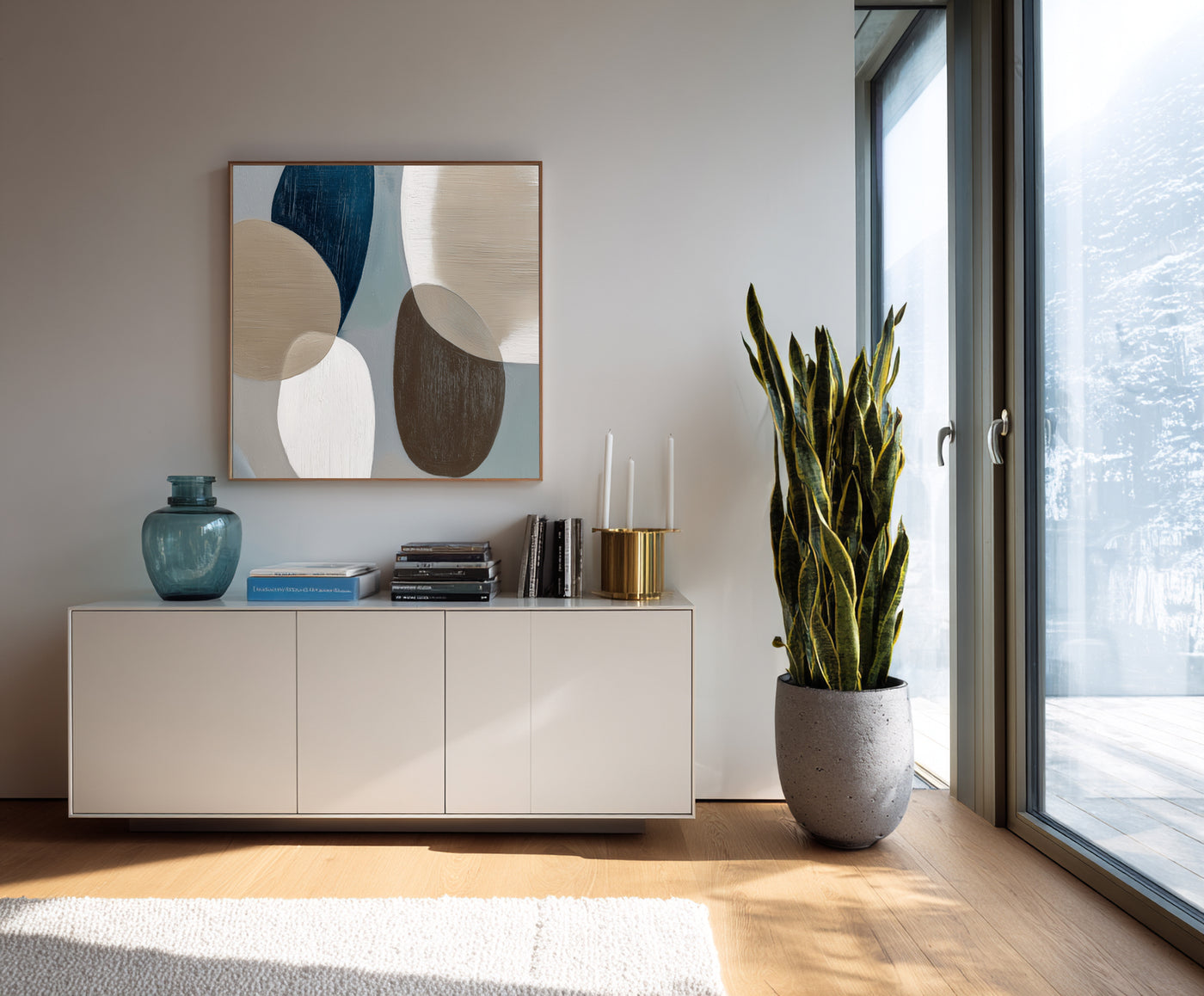 Abstract Blue Beige Canvas Art