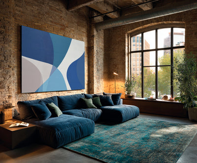 Abstract Blue Geometric Canvas Art