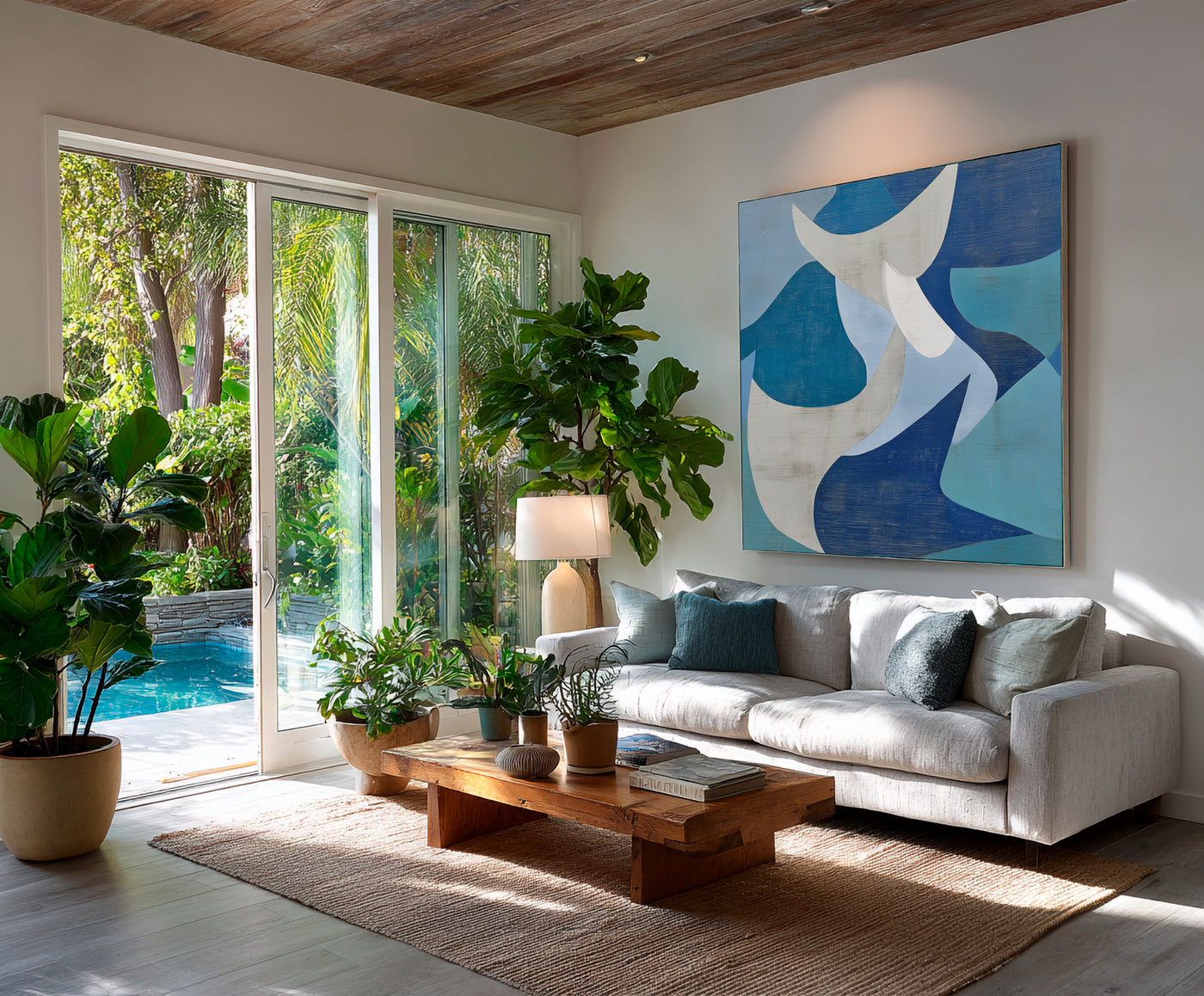 Abstract Blue Geometric Canvas Art