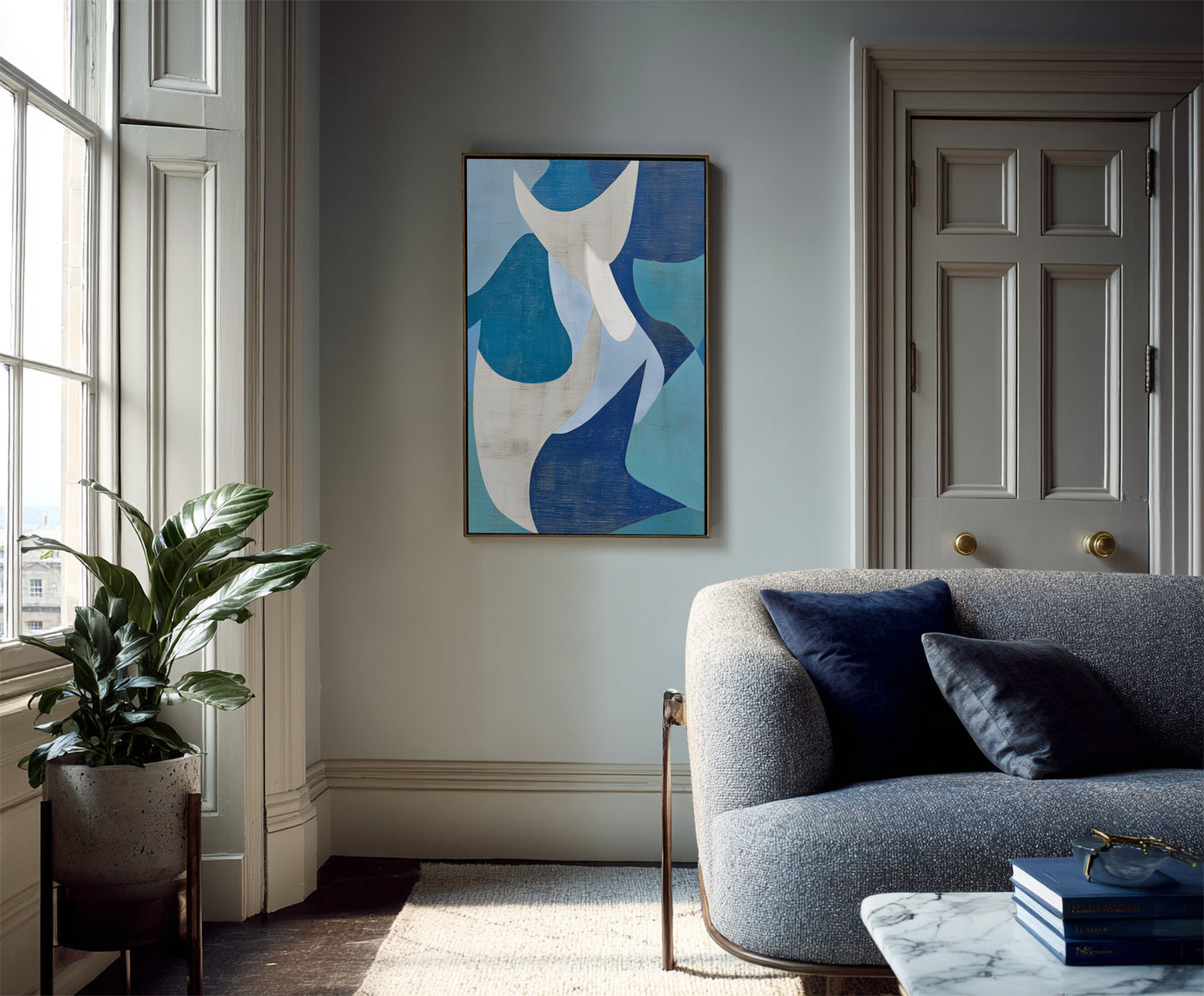Abstract Blue Geometric Canvas Art