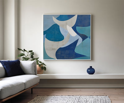 Abstract Blue Geometric Canvas Art