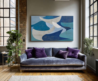 Abstract Blue Geometric Canvas Art