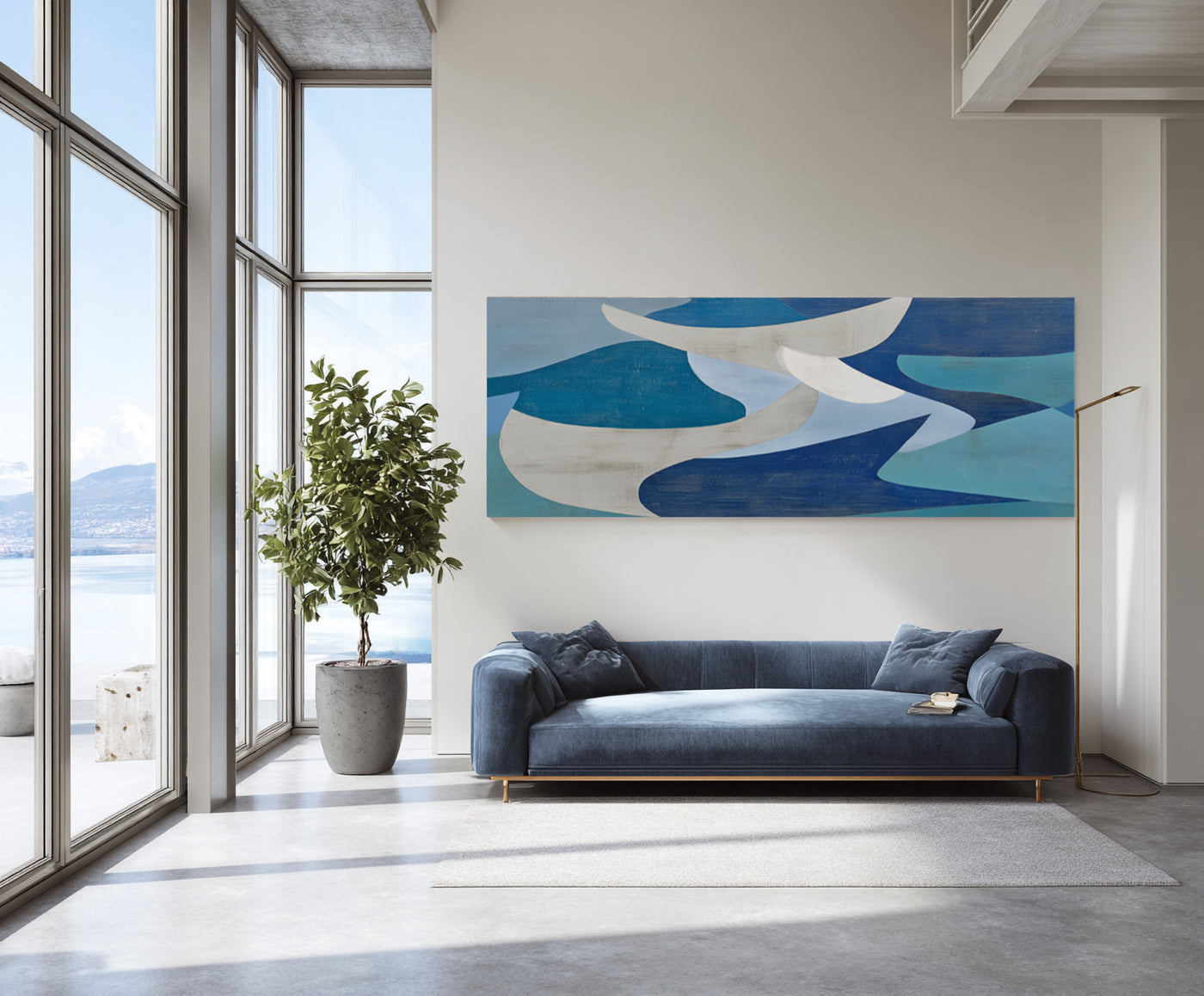 Abstract Blue Geometric Canvas Art